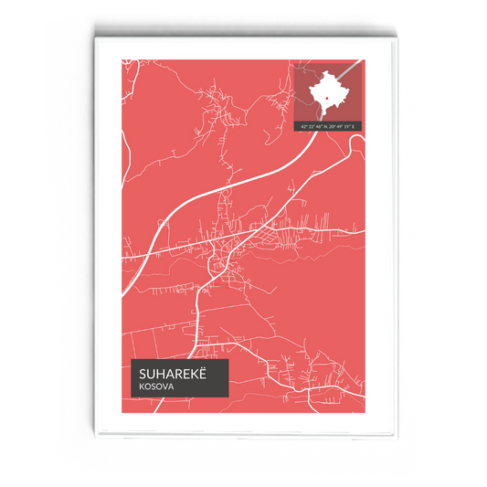 Suharekë - Röd Map Poster
