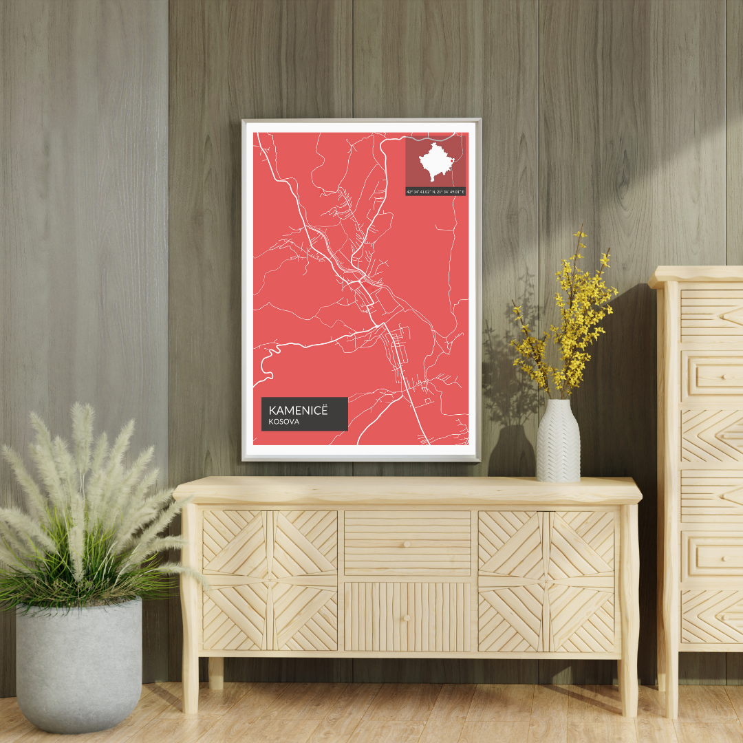 Kamenica - Röd Map Poster