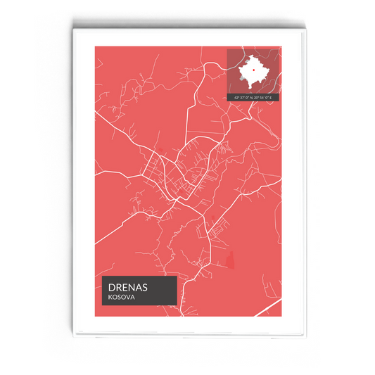 Drenas - Röd Map Poster