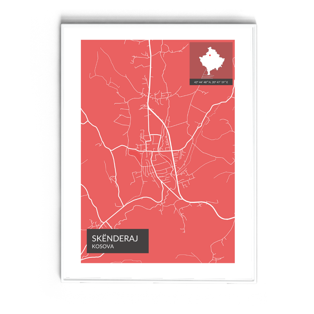 Skenderaj - Röd Map Poster