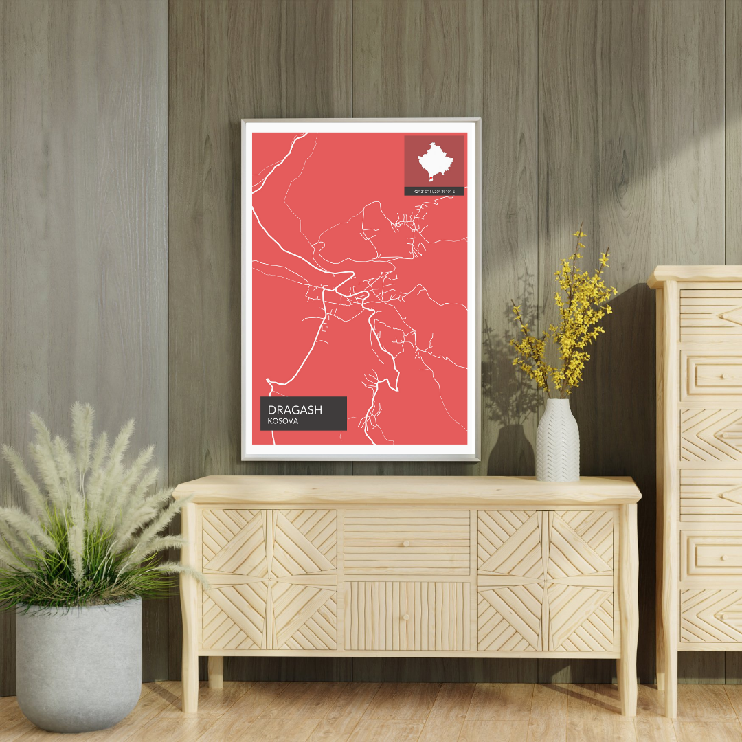 Dragash - Röd Map Poster