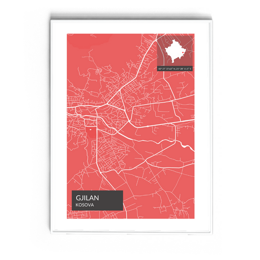 Gjilan - Röd Map Poster