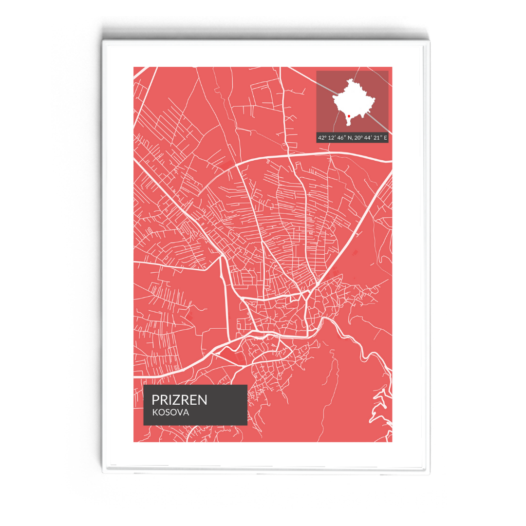Prizren - Röd Map Poster