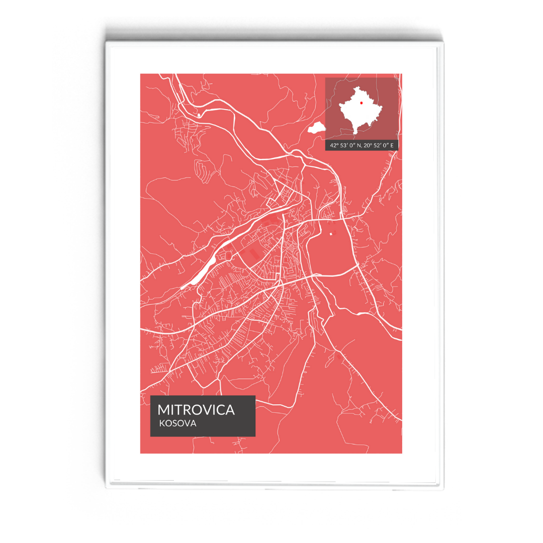 Mitrovica - Röd Map Poster