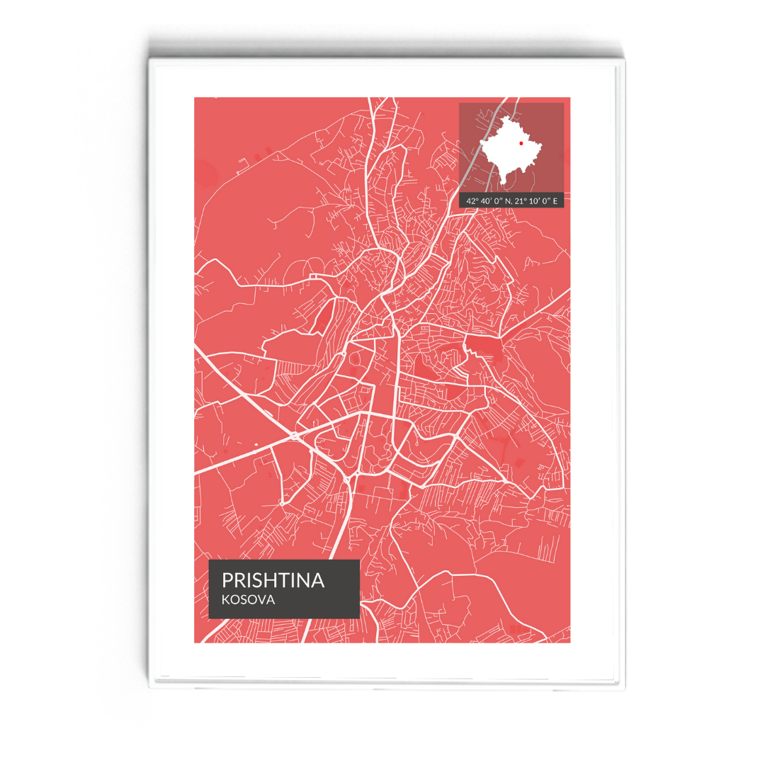 Prishtina - Röd Map Poster