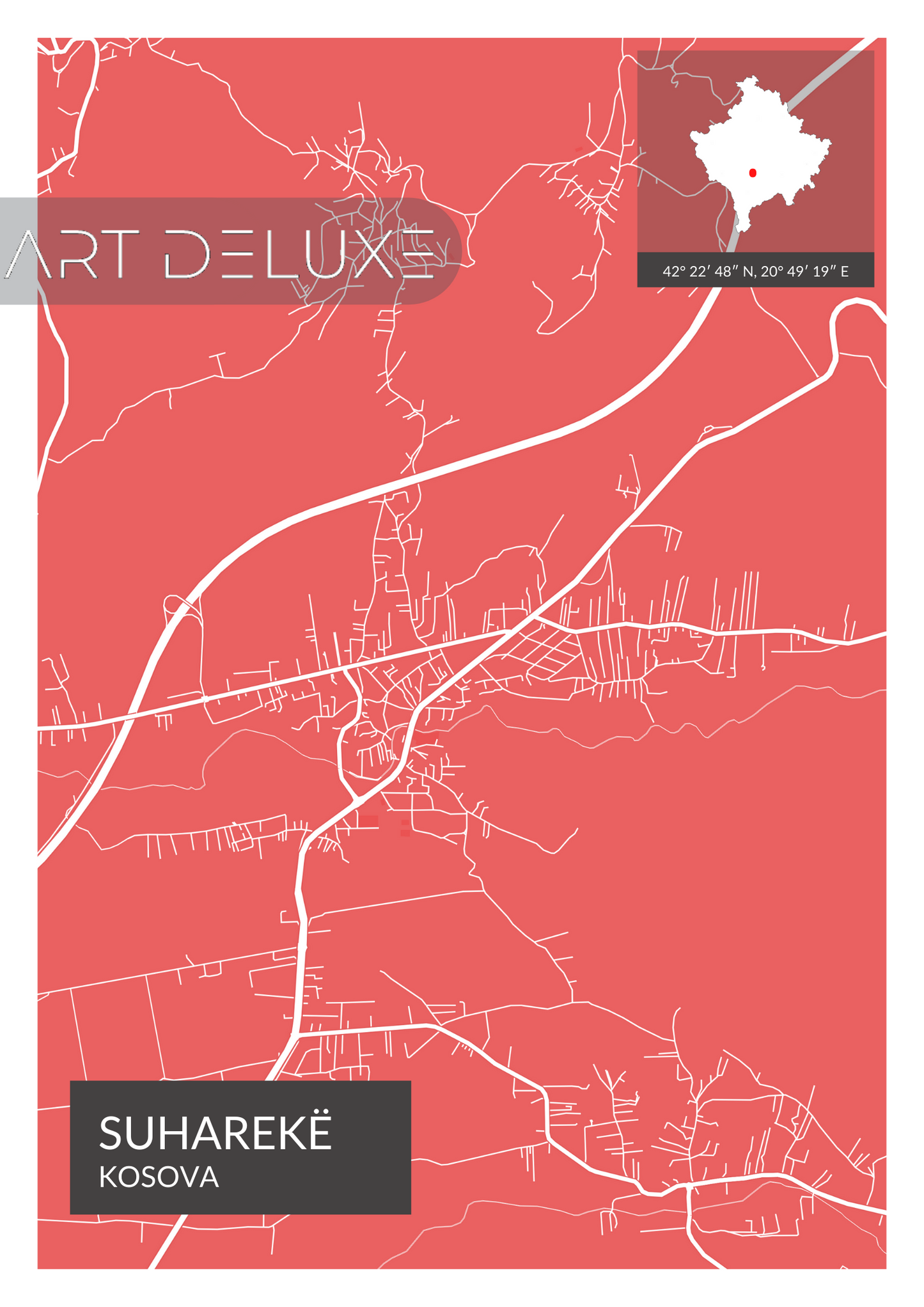 Suharekë - Röd Map Poster